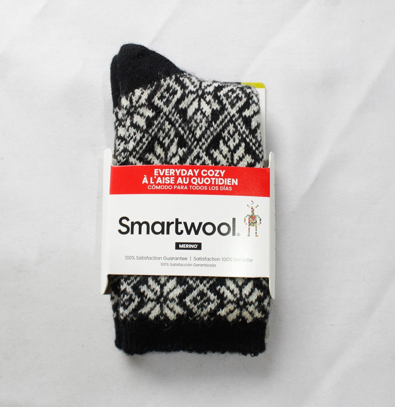 Smartwool Unisex Everyday Cozy Snowflake Crew Socks DH3 Black Medium NWT