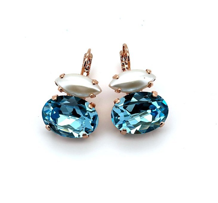 Adorable Aquamarine Pearl Earrings with Swarovski Crystals by Mariana-image