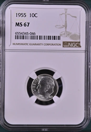 1955 10C Roosevelt Ten Cent NGC MS67   6554345-046
