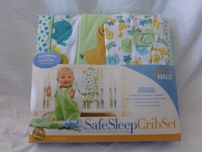 5 pc Halo Safe Sleep Green Jungle Animals Print Baby Crib Bedding Set NIP