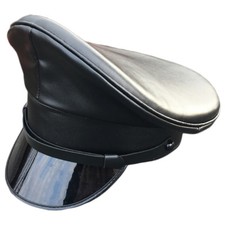 Black PU Leather Military Hat Performance Stage Show Night Bar Cap Captain Hat