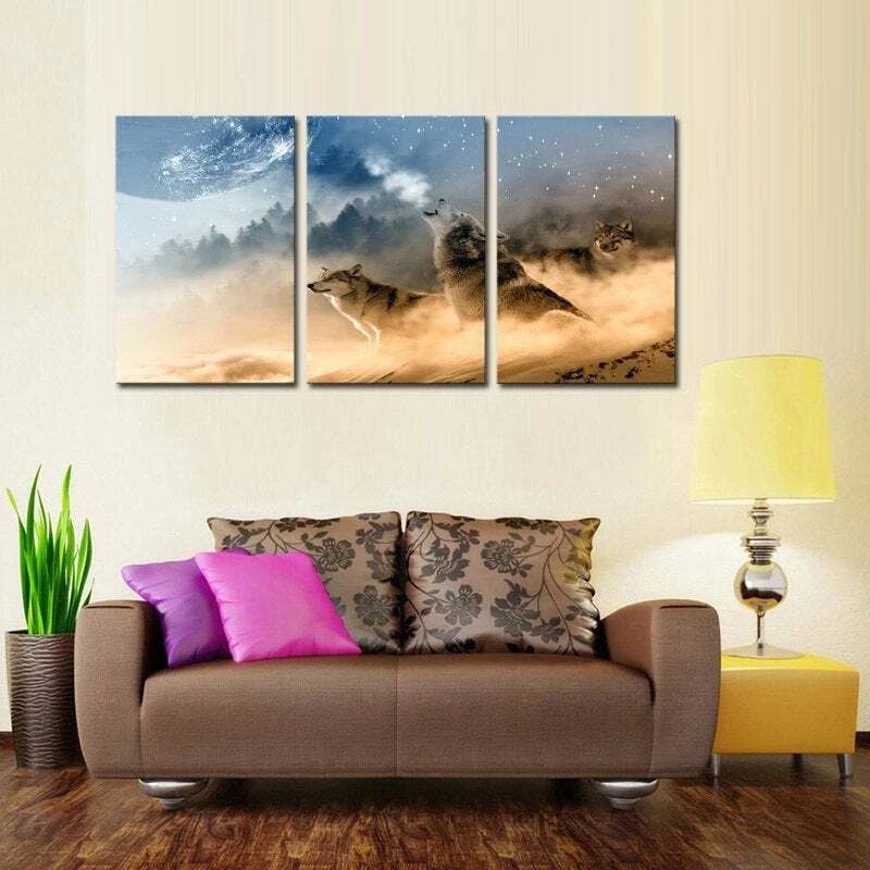 Multi Panel Print 3 Wolves Mountain Canvas 5 Piece Framed Wall Art Wolf Picture  - Image 3 of 4