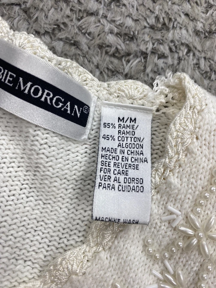 Suéter De Colección Debbie Morgan Mujer Mediano Blanco Perla Cuentas Bordado Cuello en V Foto 4 de 4