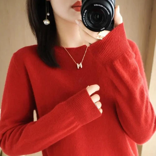 Maglione donna manica lunga scollo a O maglione fondo caldo magliette maglione - Foto 4 di 36
