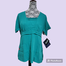 Square Neck Pleated Front Womens Scrub Top, Dickies Elements, Jade Green, Medium