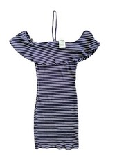 Charlotte Russe XS Halter Dress Navy Striped Bodycon Off Shoulder 