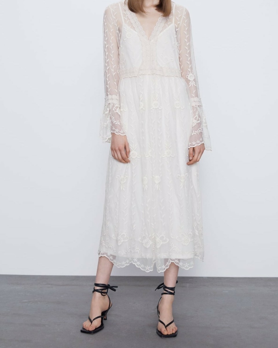 ZARA - 確認用 Zara Woman Size S EMBROIDERED DRESS ECRU - 7901/404 | eBay