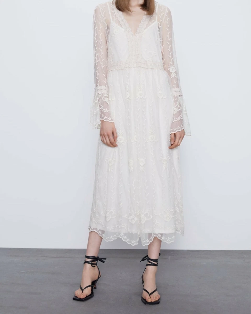 Zara Woman Size S EMBROIDERED DRESS ECRU 7901 404 eBay