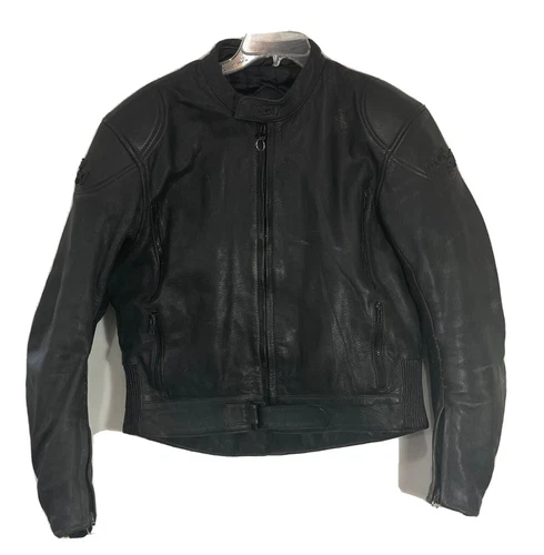 AGV Sport Mens 38 Black Leather Motorcycle Jacket Padded armored Vented Lined  video thumbnail