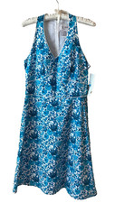 NWT K Studio Dress Women’s 10 Blue White Floral Halter Lined Cocktail Y2K Artsy