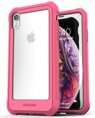 iPhone XR Clear Protective Case, Full Body Transparent Cover (Falcon) Pink