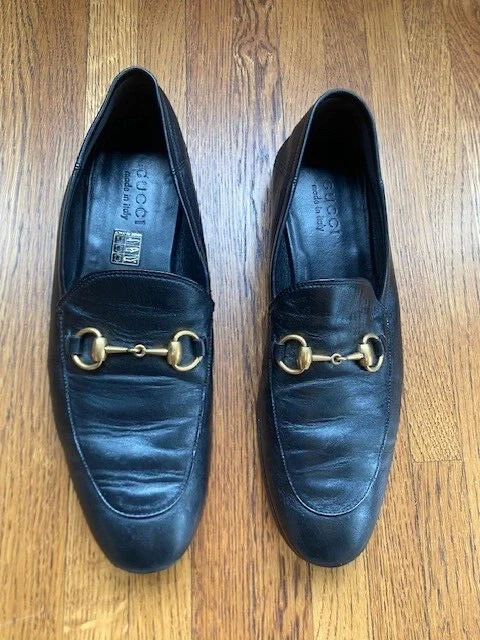 Mocassins GUCCI HOMME chaîne dorée mors de cheval noir à enfiler 8 1/2