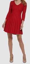 Jessica Howard Women's Red V-Neck Cable-Knit SweaterDress Petite Size PXL