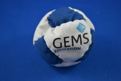 GEMS  FOOTBAG  PELLET FILLED  8 panel hacky sack  blue and white
