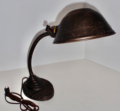 Vintage Deco Eagle Gooseneck Desk Lamp Industrial Machine Leviton