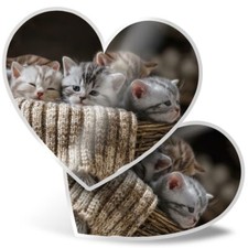2 x Heart Stickers 7.5 cm - Adorable Cute Kittens Cat Cats  #8855