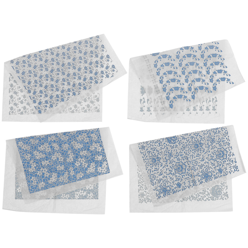 4 Sheets Chinese Decor Ceramic Decals for Firing Burnt Pottery Stickers