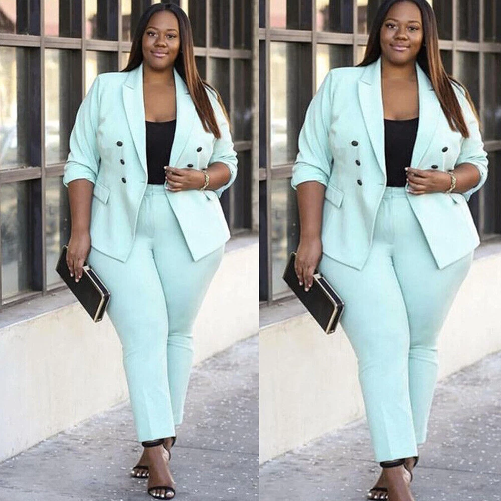 Office Lady Work Pant Suits Women Formal Business 2 Piece Blazer Pants Set  Elegant Pantsuits Female Autumn Winter Plus Size 2021