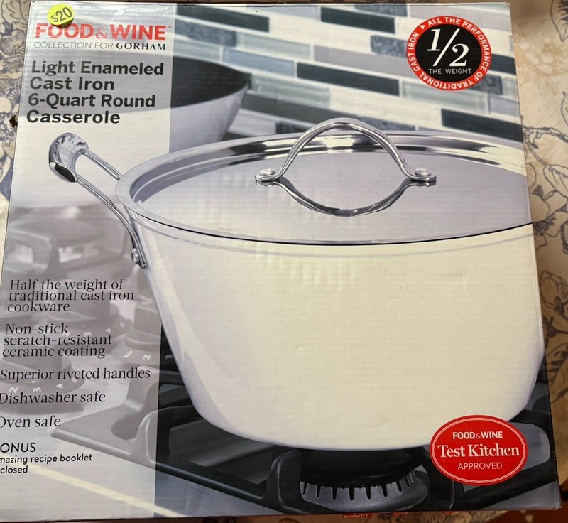 Light Enameled Cast Iron 6 Quart Round Casserole, Food And Wine Collection