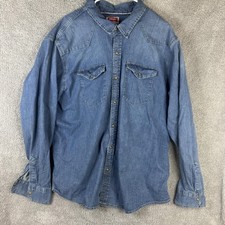 Wrangler Shirt Mens 3XL Blue Denim Western Pearl Snap Long Sleeve Cowboy Ranch
