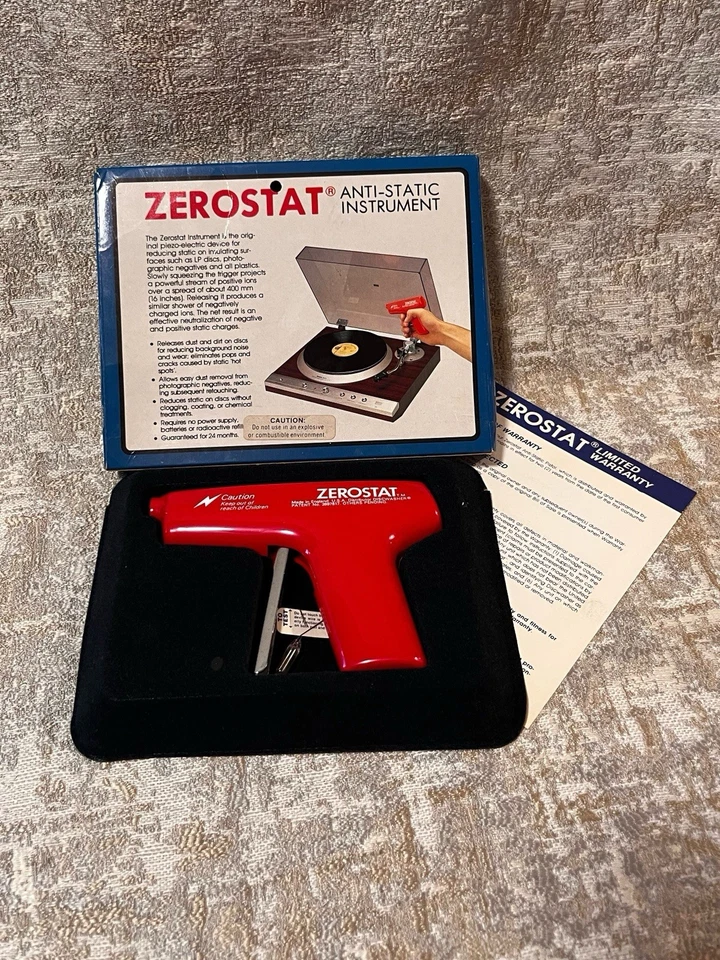 Pistola antiestática roja para lavavajillas Zerostat para discos de vinilo con caja y bombilla de prueba Foto 3 de 3