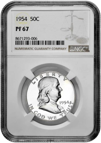 1954 50C Proof Silver Franklin Half Dollar NGC Graded PF 67 in New Holder