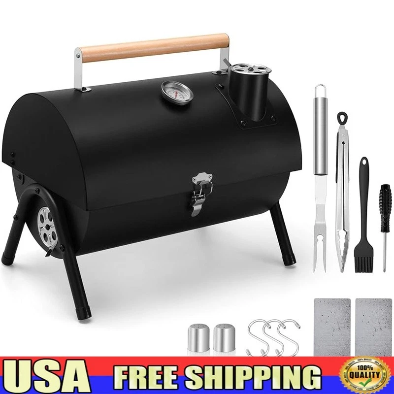 Portable Charcoal Grill Lightweight Outdoor BBQ Set W/ Tools & Dual Vent System
