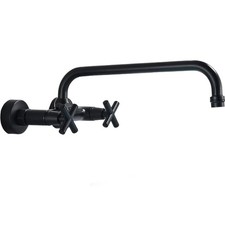 Wall Mount Kitchen Faucet Matte Black Double Cross Handle Adjustable Mixer Tap