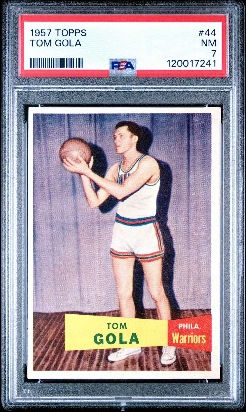 1957 TOPPS BASKETBALL #44 TOM GOLA, PSA 7 NM (FRESHLY GRADED) ROOKIE CARD, HOF