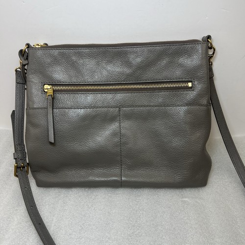Fossil Fiona Crossbody Bag Purse Gray Leather 12x9 Zip Pocket W Key Chain Strap