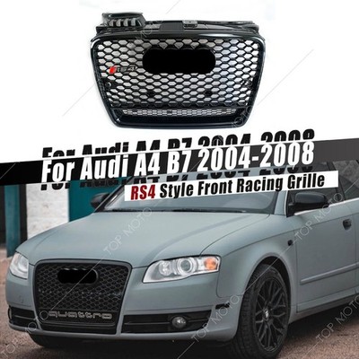Black RS4 Style Honeycomb Front Mesh Hex Grille Black For Audi A4 B7 2004-2008