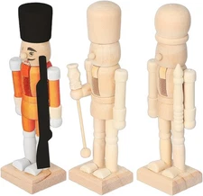 MAGICLULU Wooden Nutcrackers Unpainted, 3Pcs Wood Unfinished Christmas Nutcracke