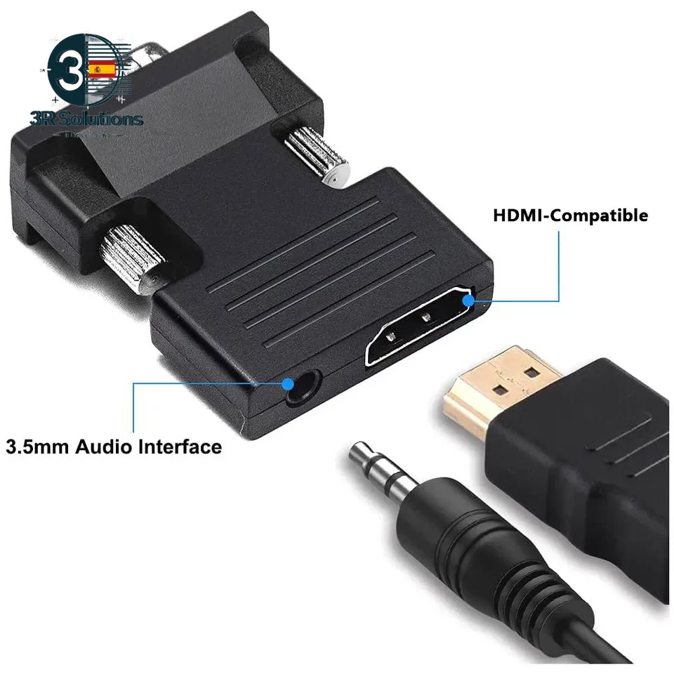 Adaptador HDMI a VGA 1080P Con Salida Audio Jack Convertidor - Imagen 4 de 4