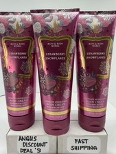 Bath  Body Works 3PC STRAWBERRY SNOW, FLAKES Ultimate Hydration BODY CREAM,8oz