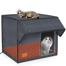 Large Heated Cat House for Outdoor Cats in Winter, 26  x14  x14  , Gray