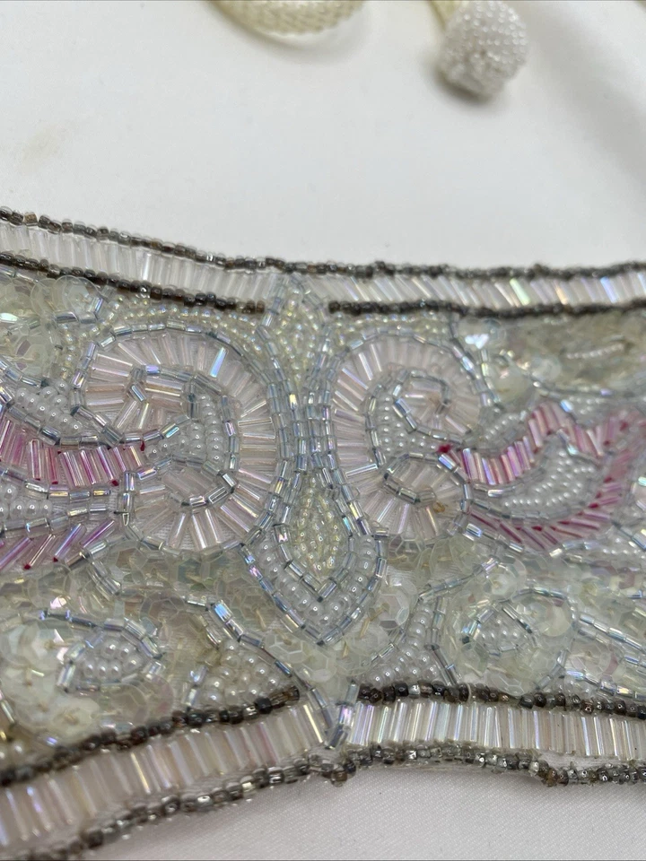 Cinturón cummerbund vintage - Christian Dior - blanco con cuentas Foto 4 de 4