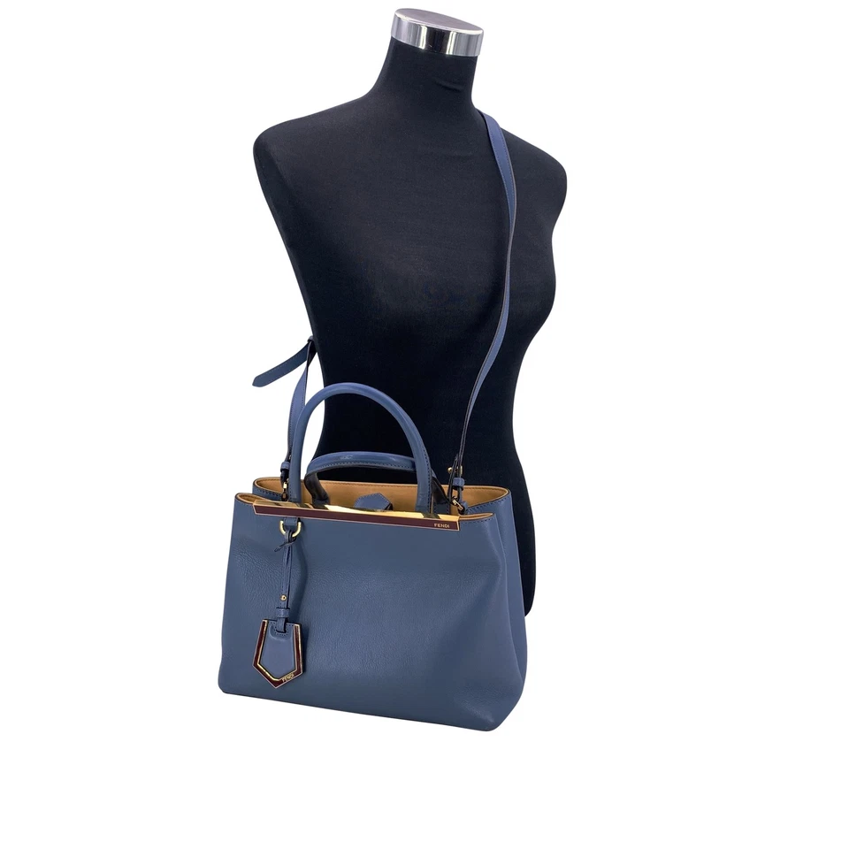 Authentic Fendi Light Blue Leather Petite 2 Jours Tote Bag with Shoulder Strap - Image 2 of 4