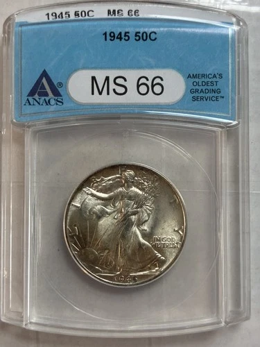 1945 50C WALKING LIBERTY HALF DOLLAR  MS66