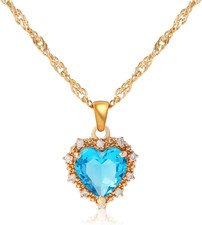 Crystal Love Heart Necklace for Women 14K Gold Plated with Birthstone Charm Pend