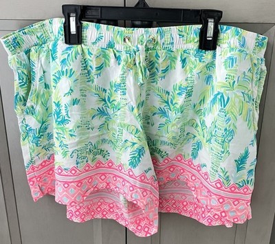 Lilly Pulitzer Katia Shorts Size XL Drawstring Fresh Citrus Keep Palm Green Pink