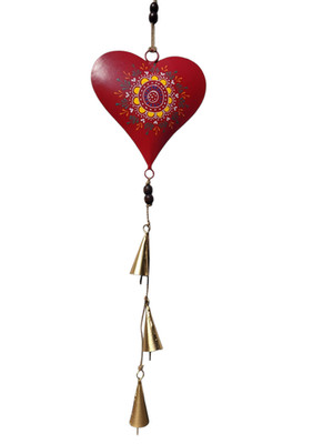 Handcrafted Heart Hanging Bell Wind Chime, Meta & Wooden Decor, Christmas