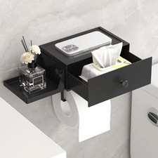 Lifewit Toilet Paper Holder Wall Mount with Shelf  Drawer, Black, 1 Pack  Scre
