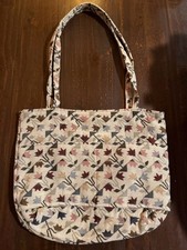 VTG Cream Floral Tapestry Tote Bag Multicolor Leaves 12 x16 Approx