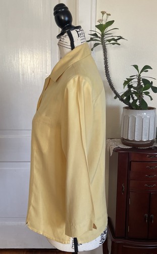 Vintage Notations Silk Women’s Yellow Silk 3/4 Sleeve Pockets Blouse Size M - Picture 2 of 11