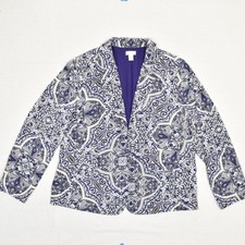 Chico's Women One Button Blazer Jacket Paisley Polyester Multicolor Size 3