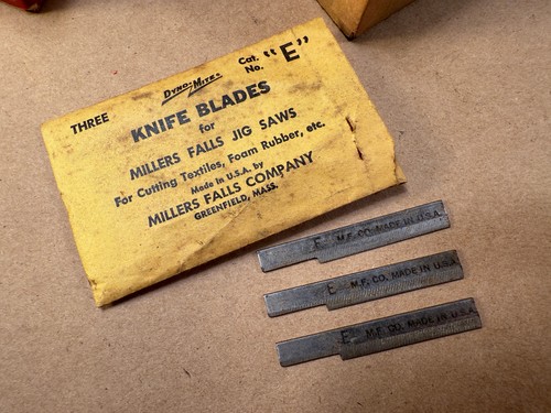 NOS - 15 Blades - MILLERS FALLS DYNO-MITE “E” JIG SAW KNIFE BLADES W/ENV & BOX - Picture 6 of 9