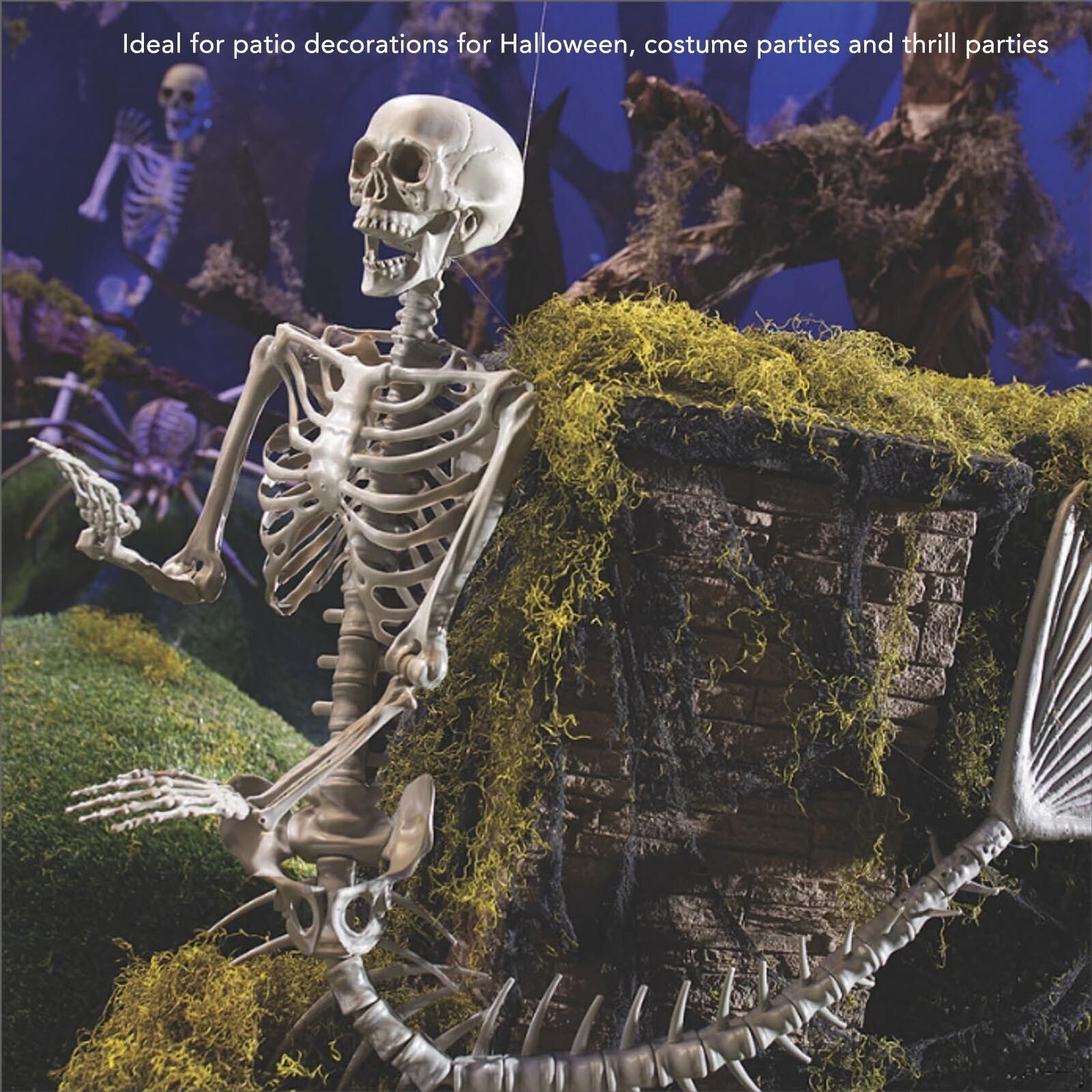 Life Size Poseable Skeleton Mermaid Halloween Outdoor Decor with Movable Joints
