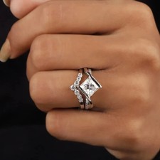 Engagement Ring Set 1.95Ct Princess Cut Diamond 14k White Gold Finish Size J-W