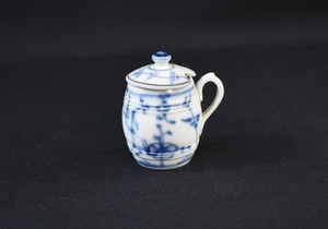 Antique Blue Danube Pattern Porcelain Condiment Mustard Pot Jar with Lid