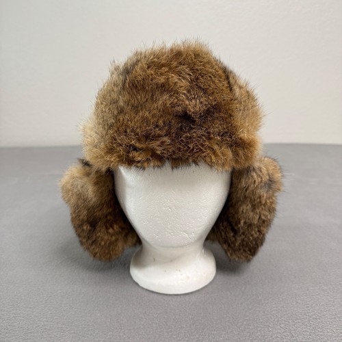 Woolrich Trapper Hat Mens XL Brown Suede Rabbit Fur Ear Flap Buffalo Plaid